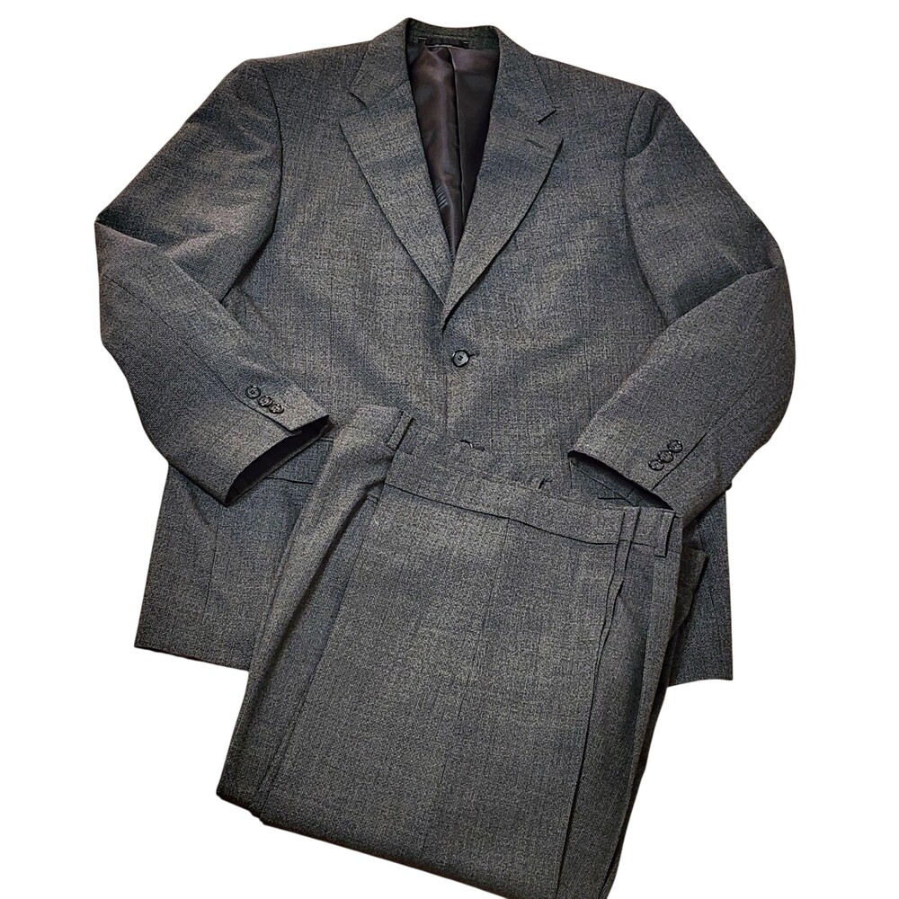 Bert Pulitzer Suit Mens 42 38x30 Gray Poly Wool Check Tweed 2 Piece Classic Fit